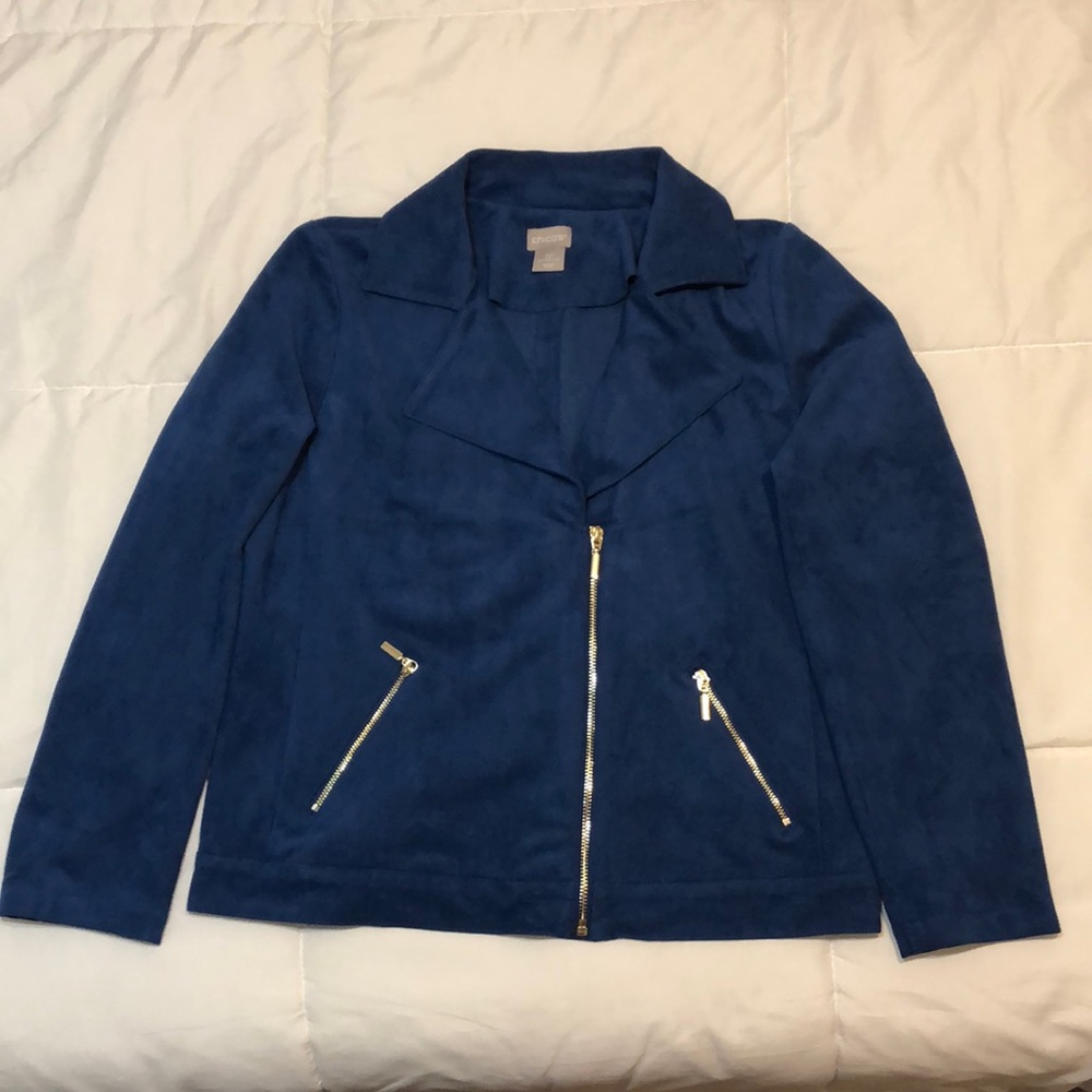 Chicos Petite 0 Blue Jacket Blazer Soft Brushed Fleece with zippers